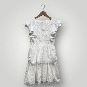 Japna White Eyelet Lace Ruffle Tiered Dress Women's Size S